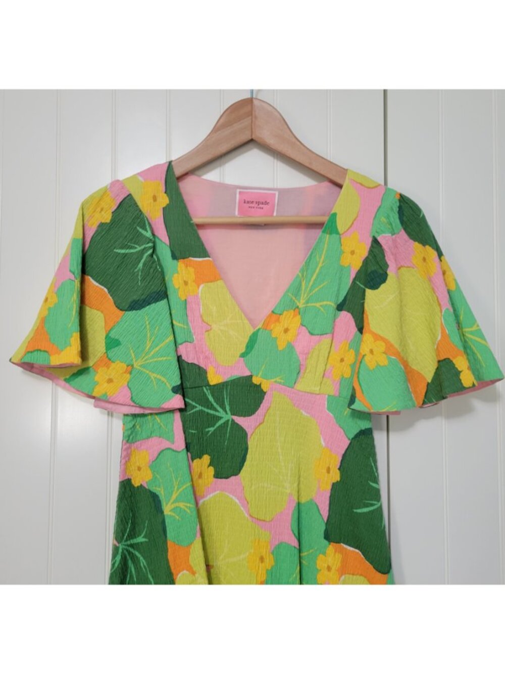 Kate Spade Cucumber Botanical Crepe 60s 70s Retro Hippie Fairycore Swing Dress - Picture 4 of 12